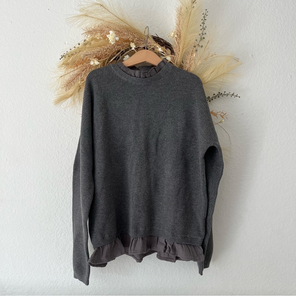 MNG Mango Kids Girls Ruffle Muslin Trim Knit Sweater